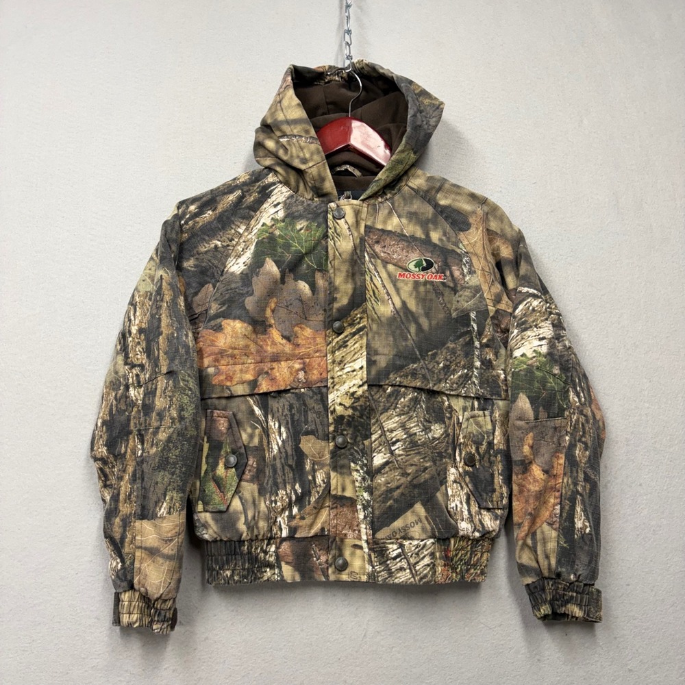 Mossy Oak Hooded Hunting Jacket Kids Size S 6-7 Camo Ripstop Y2K Outdoor Coat